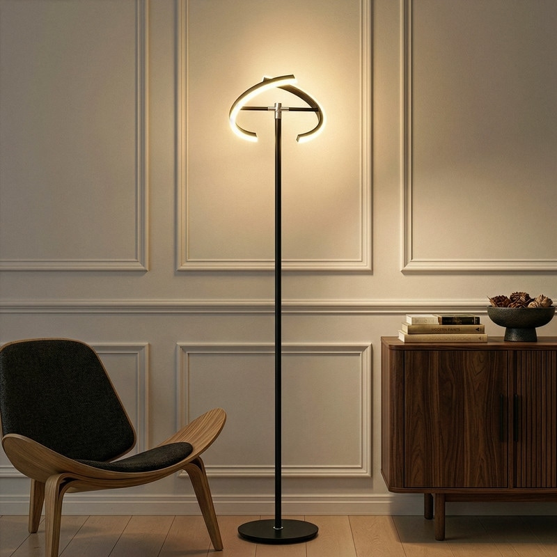 Brightech Halo Split 72 in. Classic Black Industrial 2-Light 3-Way Dimming LED Floor Lamp with Adjustable Head
