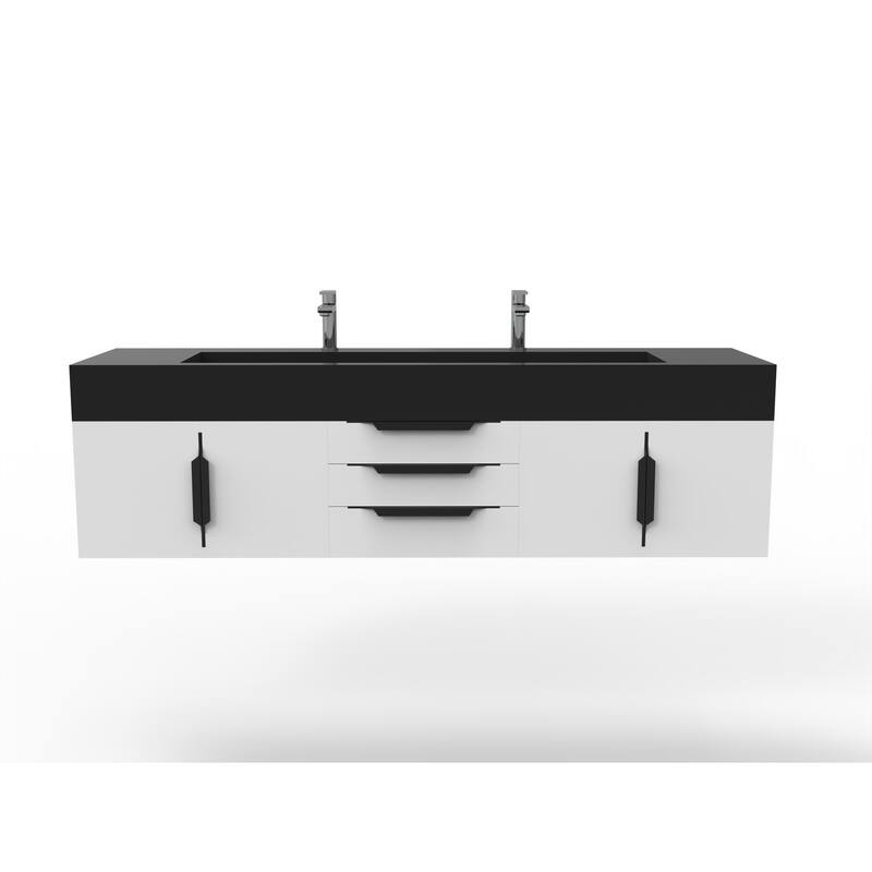Nile 72" Wall Mounted Bathroom Vanity Set w/ Black Top