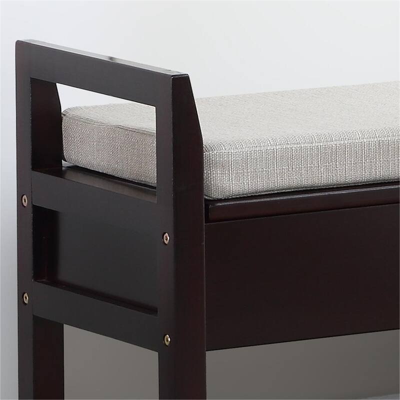 Fabric Upholstery Storage Shoe Bench with Shelf and Lifted Up Seats