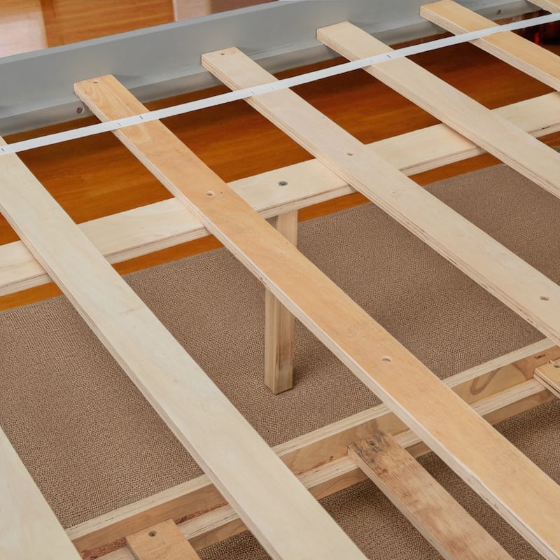 Twin/Full Bed Frame with Pull-Out Trundle and Bookcase Headboard, No Box Spring Needed