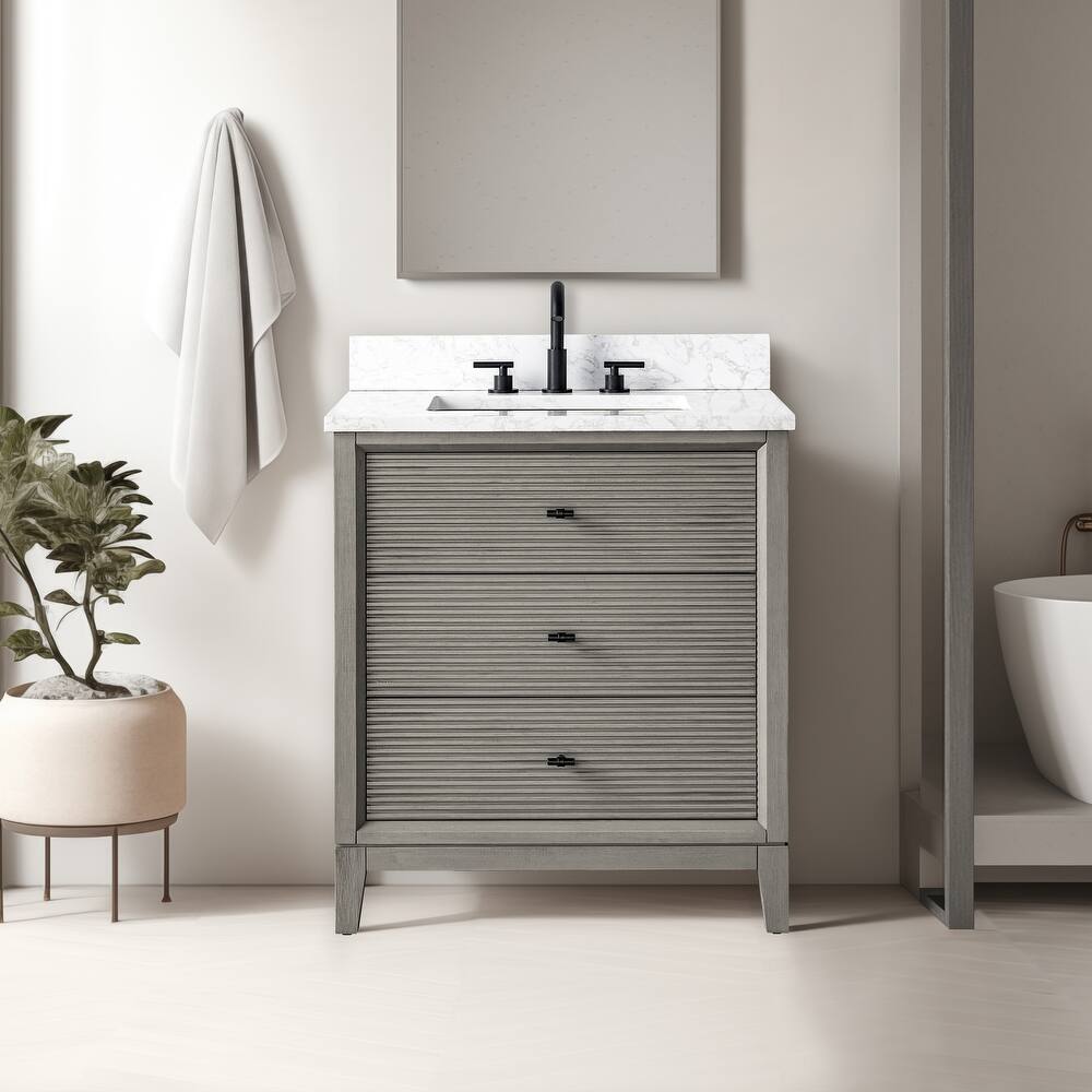 Vanity Art 30" Freestanding Bathroom Vanity with Engineered Marble Top and Sink