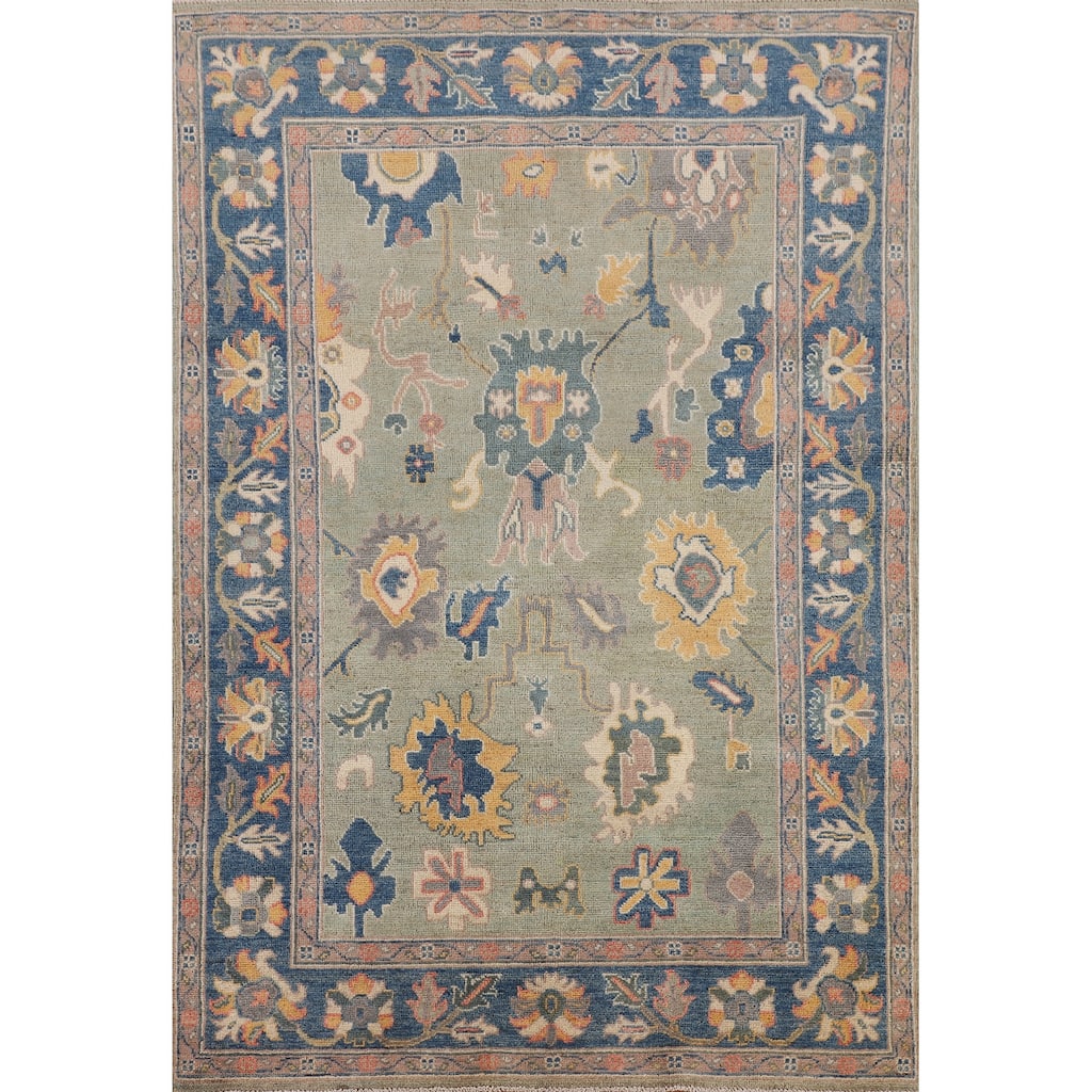 Sage Green Kazak Accent Rug Hand-Knotted Wool Carpet - 3'11" x 5'10"