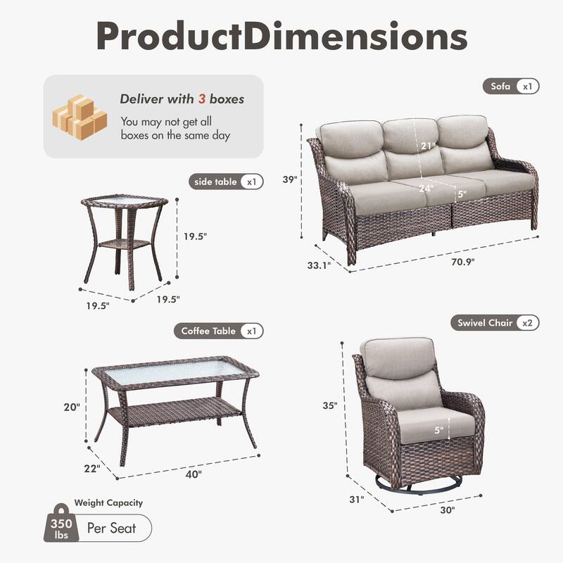 Meyreso 5-Piece Wicker Outdoor Patio Conversation Set with 5-Inch Thick Olefin Cushions