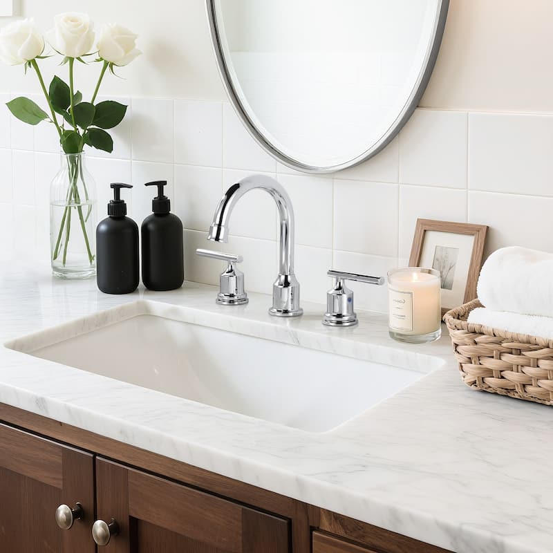 WOWOW 8 in. Widespread Double-Handle Bathroom Faucet with Drain Kit