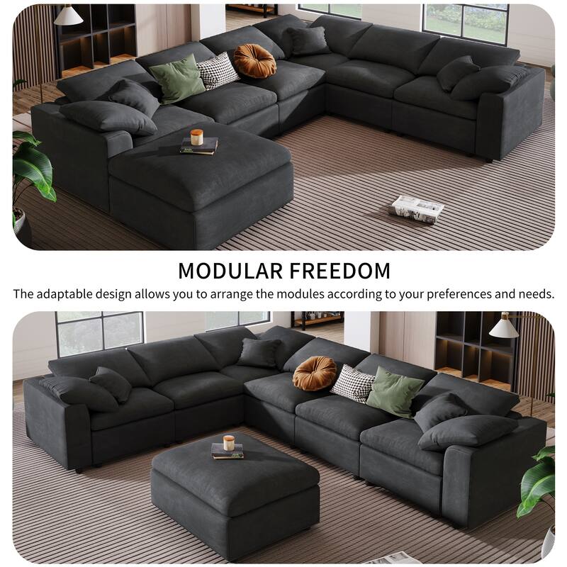 L-Shaped Modular Corner Sectional Sofa with Ottoman