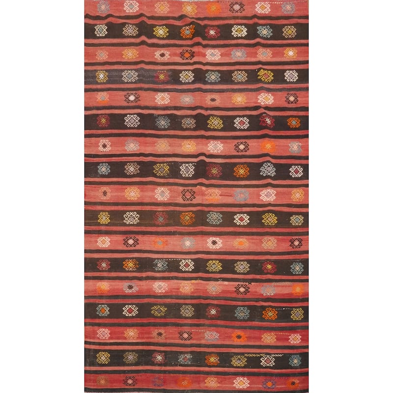 Hand Woven Oriental 100% Wool Carpet Southwestern Tribal Multi-Colored Kilim Area Rug - 9' 10'' X 6' 4''