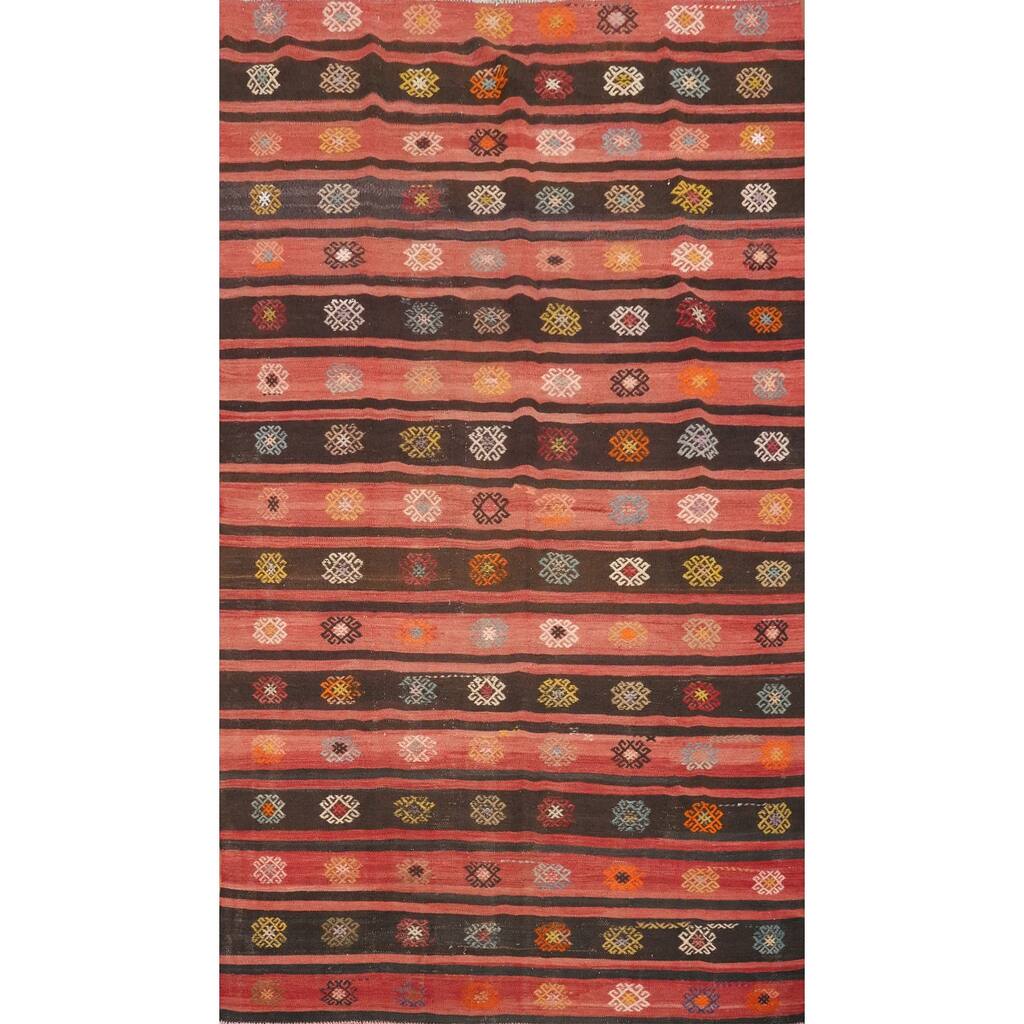 Hand Woven Oriental 100% Wool Carpet Southwestern Tribal Multi-Colored Kilim Area Rug - 9' 10'' X 6' 4''