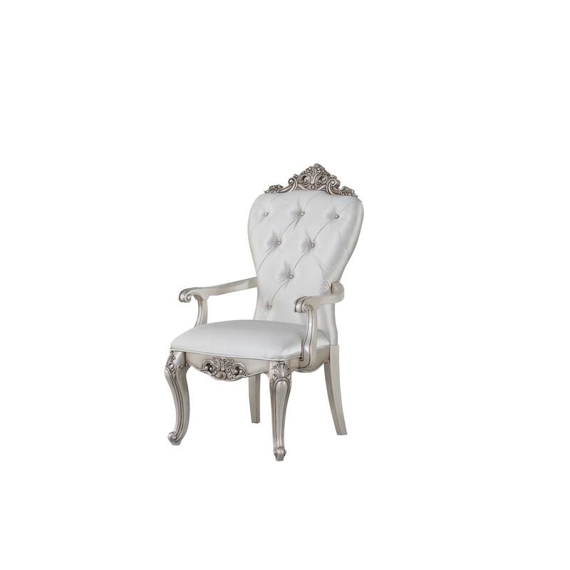 Wooden Arm Chairs with Button Tufting, Set of Two, Cream and White