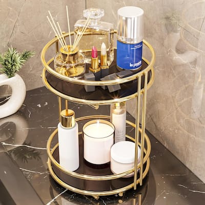 Gold 2-Tier Makeup Organizer - Metal Cosmetic Storage Display