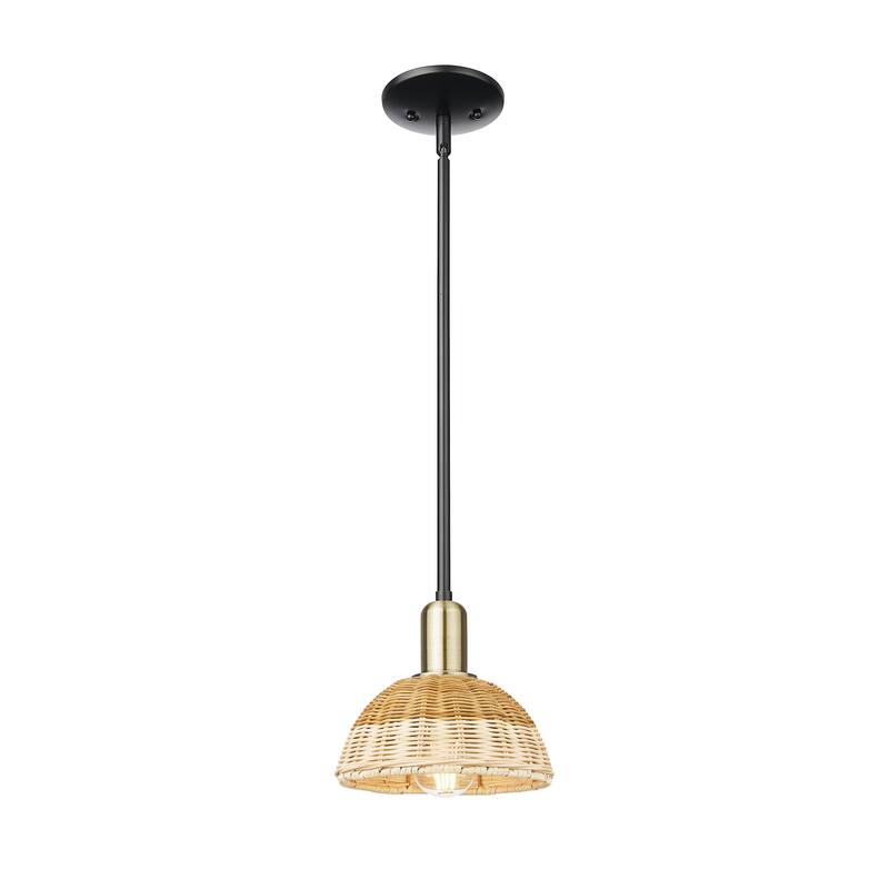 Innovations Lighting Downtown Urban - Natural Ballston Dome - 1 Light 8" Stem Hung Mini Pendant with Basketweave Shade