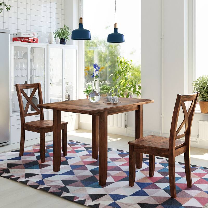 Compact Wooden Breakfast Nook Dining Set with Extendable Drop Leaf Table and Two Comfortable Ladder Back Chairs