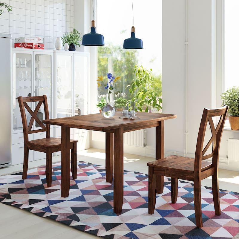 Roomfitters 3-Piece Wood Drop Leaf Breakfast Nook Dining Set with X-Back Chairs