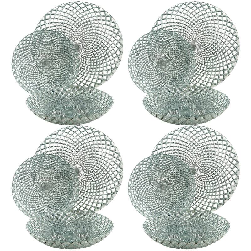 Unique Diamond Pattern Glass Dinner Set Perfect for Everyday Dining and Special Occasions - Set-12 - Silver