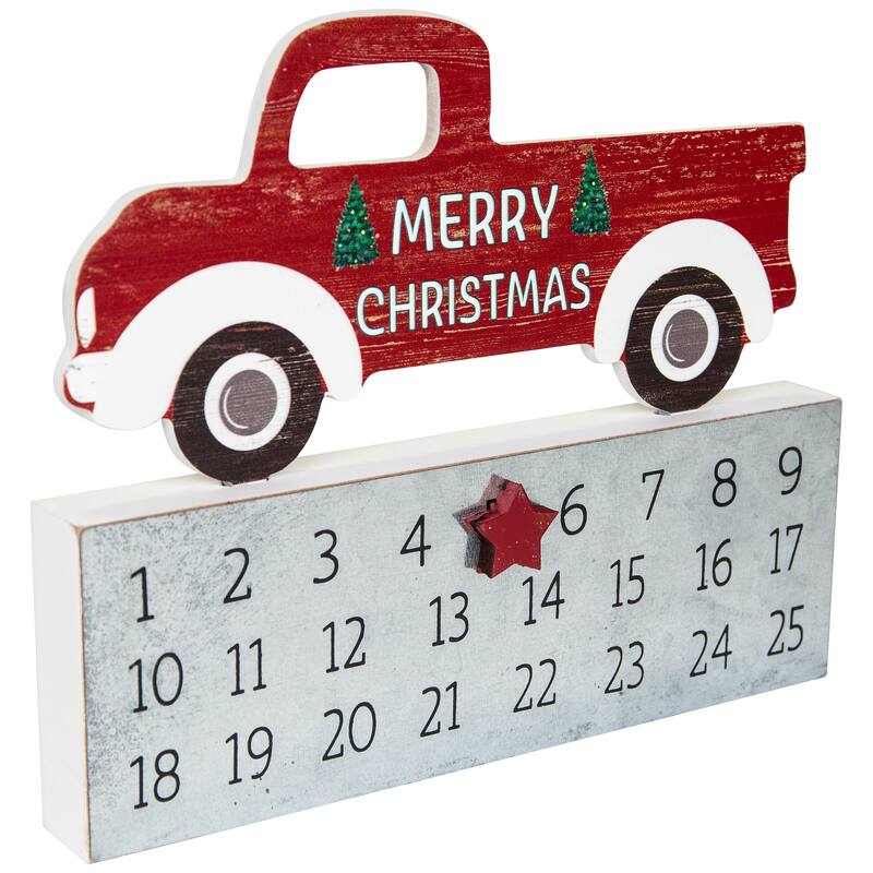 Merry Christmas Truck Wooden Advent Calendar - 9" - Red