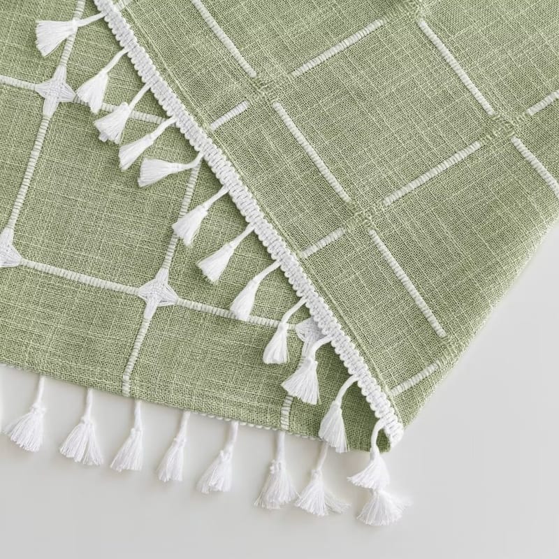 No Hook Geometric Tassels Shower Curtain with Snap-in Liner