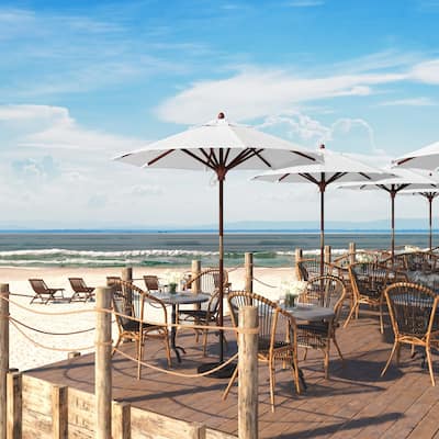 Port Lavaca 7.5ft Round Sunbrella Wooden Patio Umbrella by Havenside Home, Base Not Included