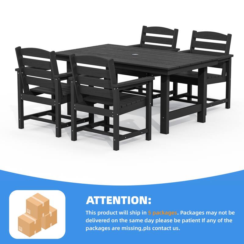 5-Piece HDPE Outdoor Dining Table Sets with Umbrella Hole - 1-Table 4-Chairs
