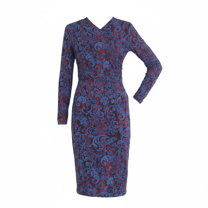 Connected Apparel Brocade Floral Print Dress