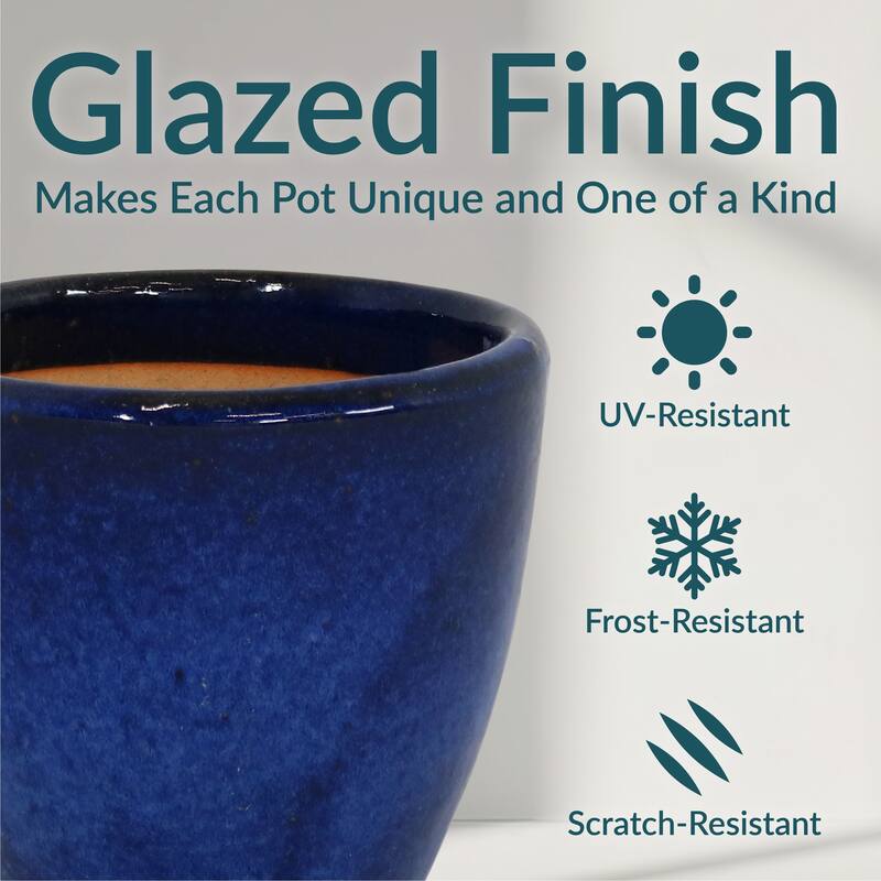 Sunnydaze Resort Ceramic Indoor/Outdoor Planter - Imperial Blue - 8-Inch - Set of 2 - Set of 2