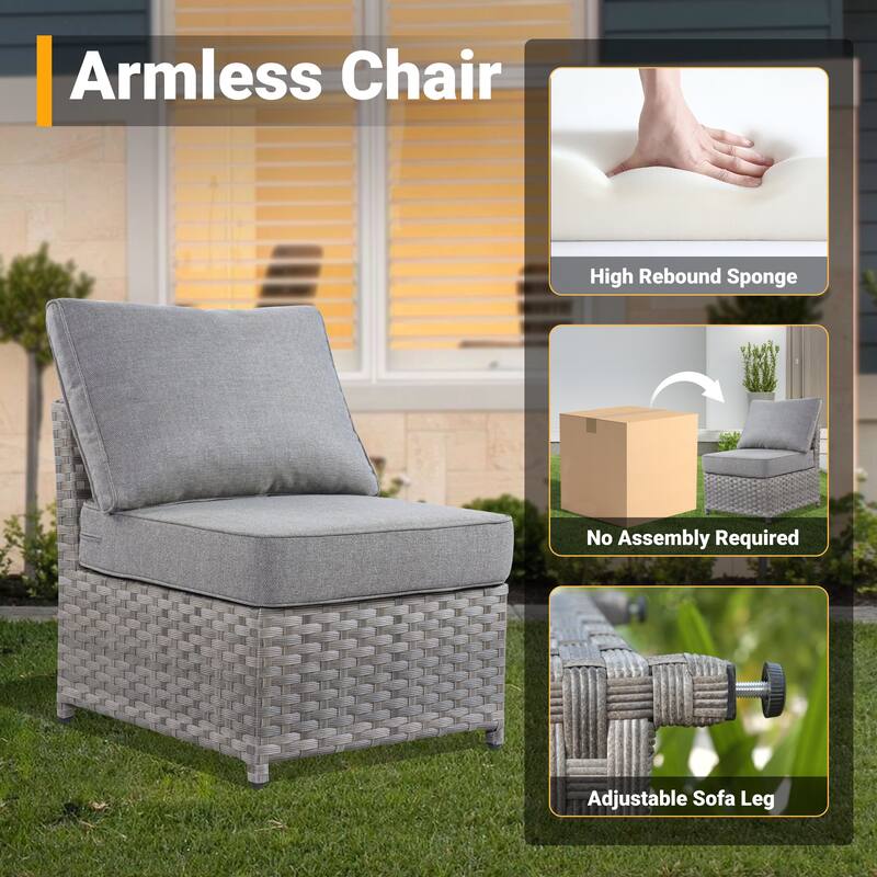 HOOOWOOO 13-piece Wicker Rattan Patio Sectional Conversation Set with Fire Pit