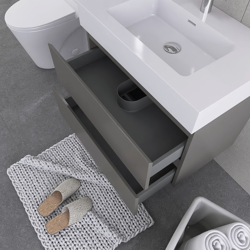 Floating Bathroom Vanity with Solid Surface Top