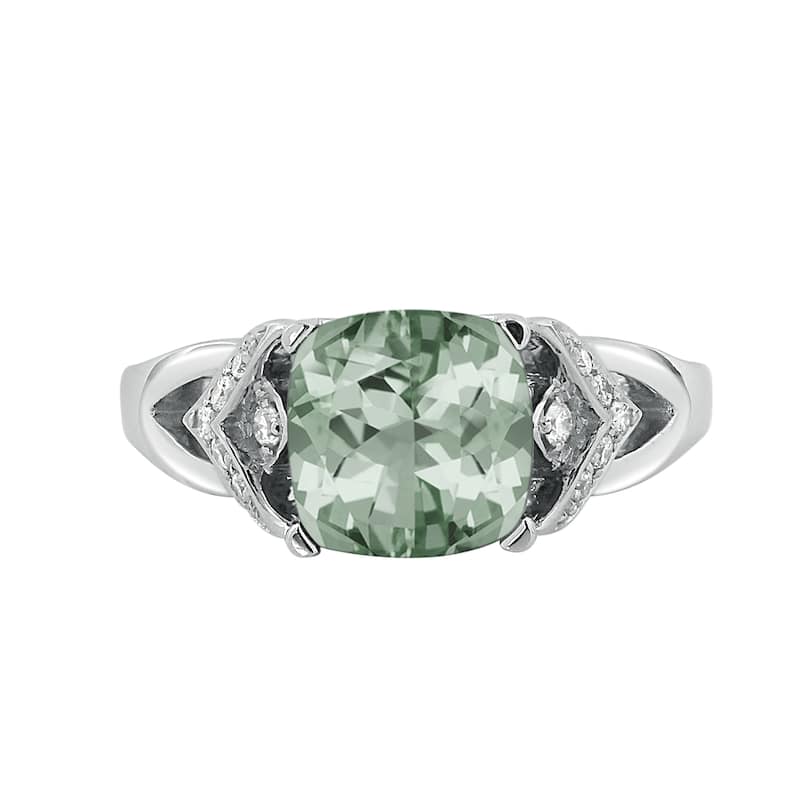 Auriya Modern 1 1/2ct Cushion-cut Green Amethyst and Diamond Engagement Ring 1/6ctw 14k Gold