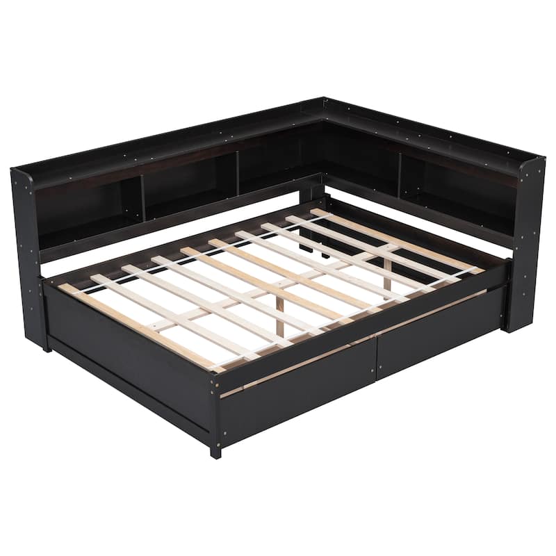 Full Bed with L-shaped Bookcases