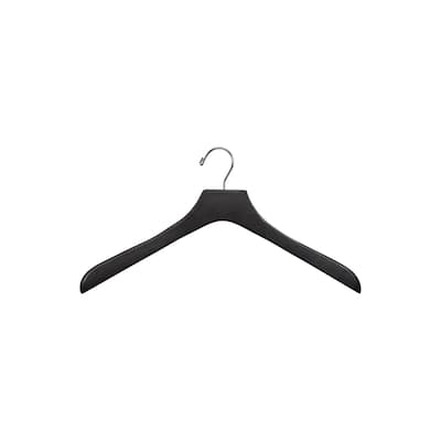 Matte Black Wooden Deluxe Coat Hanger, 18" Length x 2" Thick, Chrome Hook Box of 6