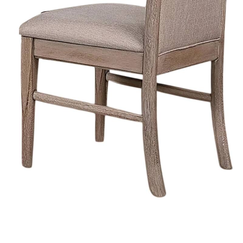 Elles Side Dining Chair Set of 2, Curved Backrest, Ash Wood, Beige Polyester