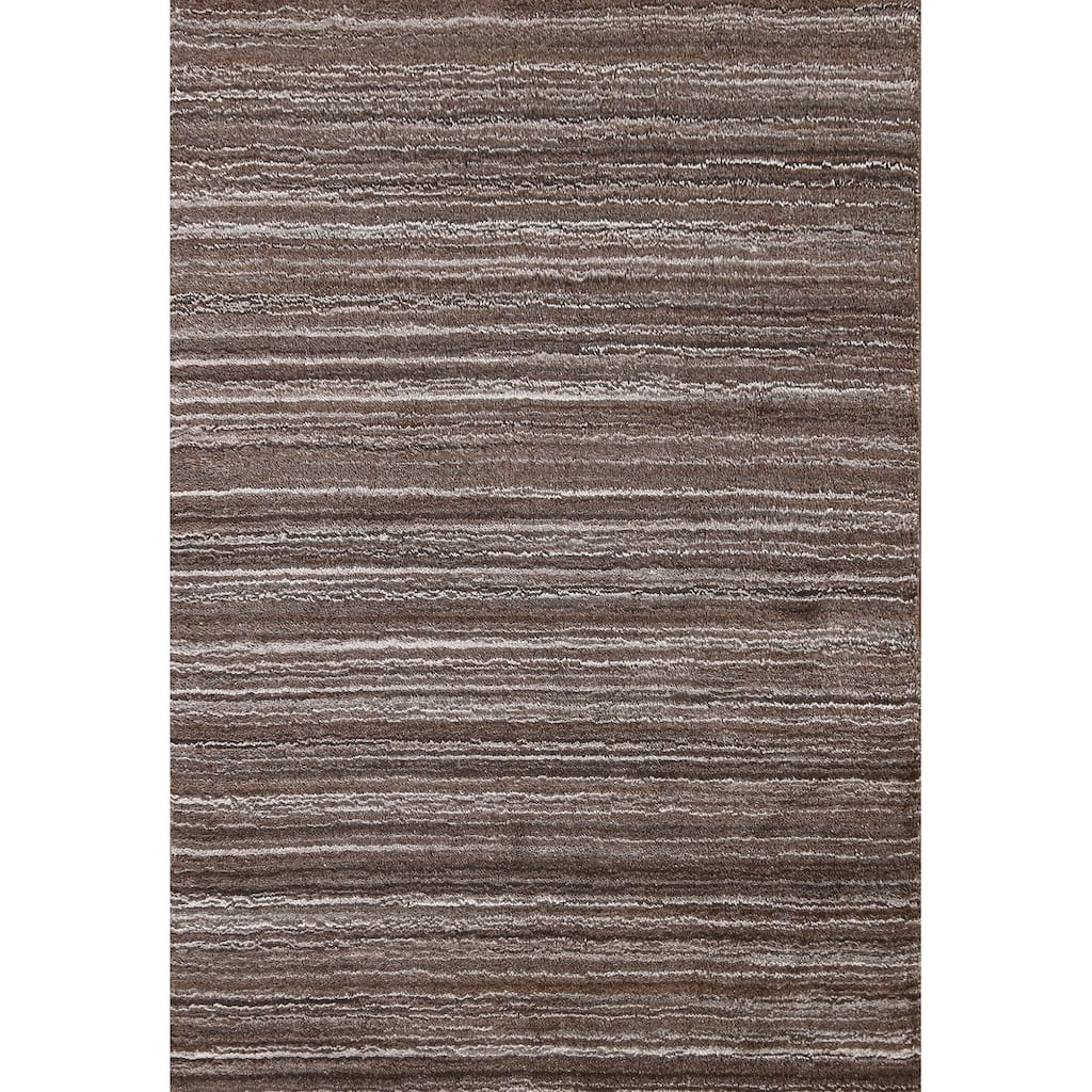 Brown Striped Gabbeh Contemporary Wool Area Rug Handmade - 4'0" x 5'11"