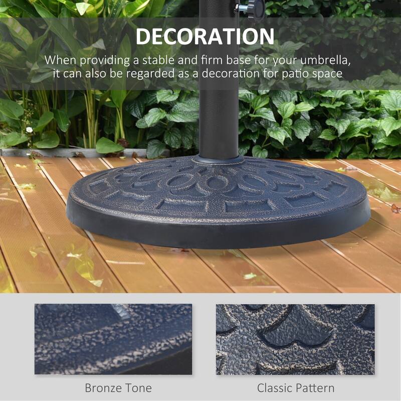Outsunny 17" 26 lbs Round Resin Umbrella Base Stand with Beautiful Decorative Pattern & Easy Setup, for Φ1.5, Φ1.89 Pole