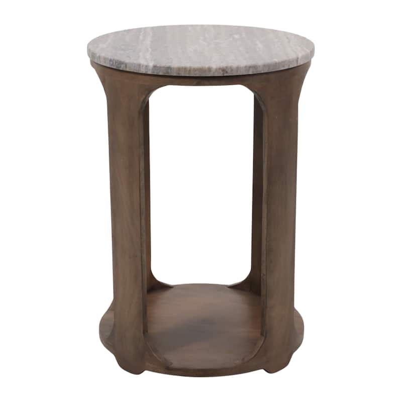 Modern Round Stone Top Accent End Side Table with Wood Base - 22" - 22.25"