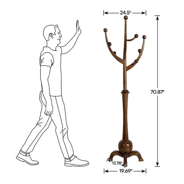 dimension image slide 7 of 11, Tree-branch Rubberwood Freestanding Coat Rack with Hooks