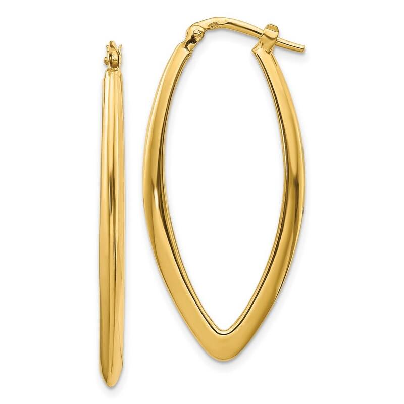 Curata 14k Yellow Gold Polished Beveled Long Marquis Hoop Earrings - 40x18mm