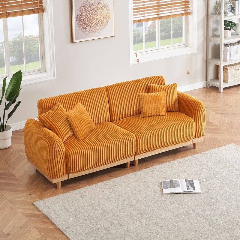 85" Modern Corduroy Loaf Sofa with Four Throw Pillows