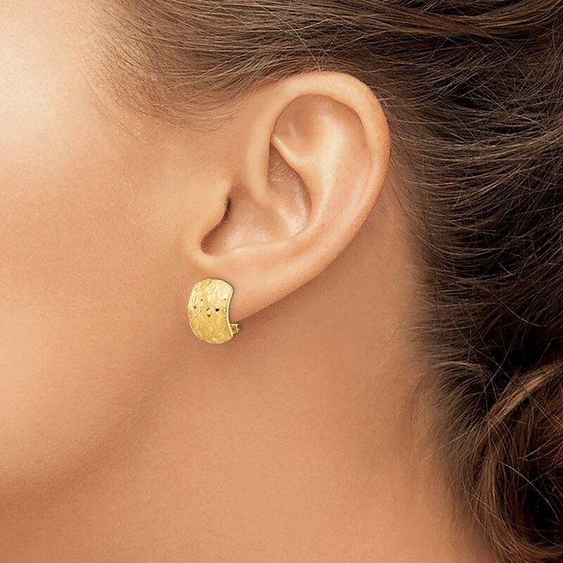 Curata 14k Yellow Gold 14.5x9.95mm Wide Textured Omega Back Earrings