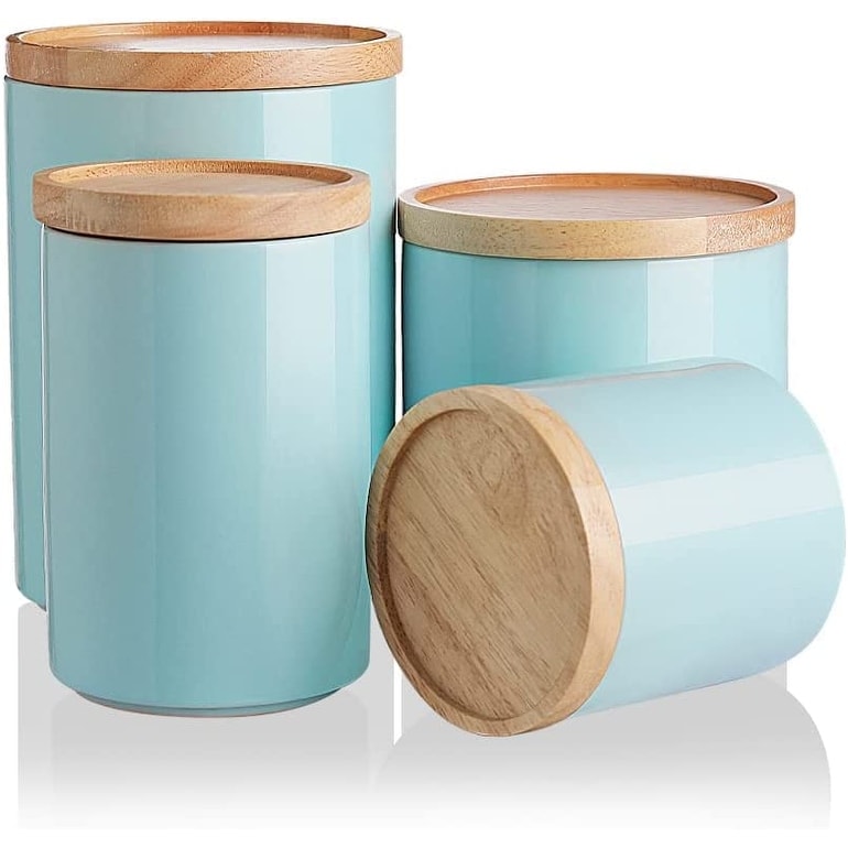Kitchen Canisters Ceramic Food Storage Jar Set, Stackable Containers with  Airtight Seal Wooden Lid for Serving Ground Coffee - Bed Bath & Beyond -  37567032