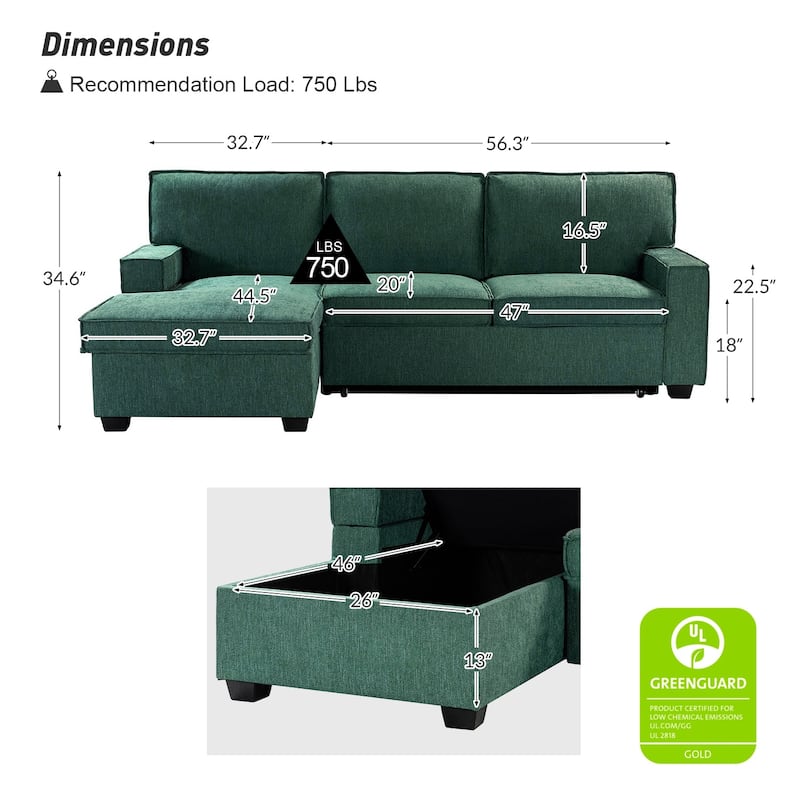 Badari Modern Pull Out Sleeper Sofa&Chaise with Storage by HULALA HOME