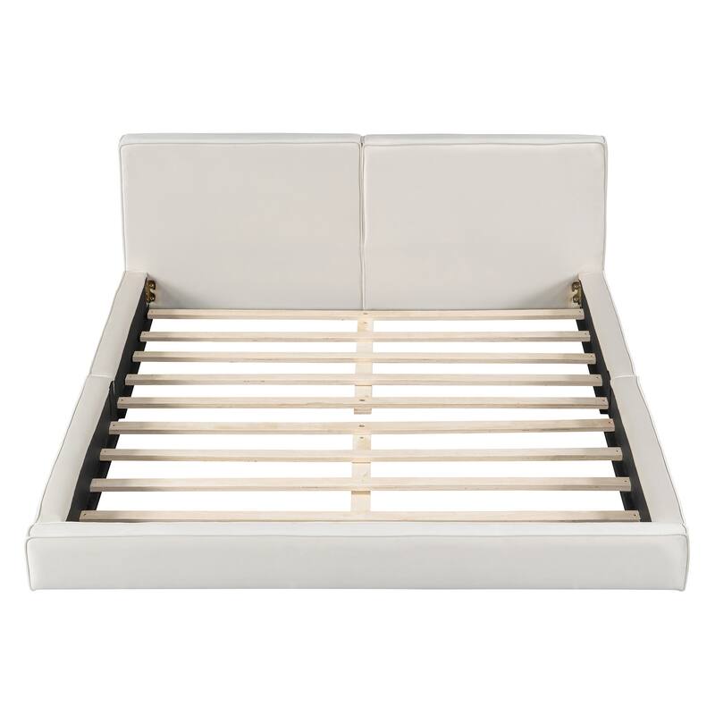 HomeRoots Beige Tufted Velvet Upholstered Queen Bed Frame