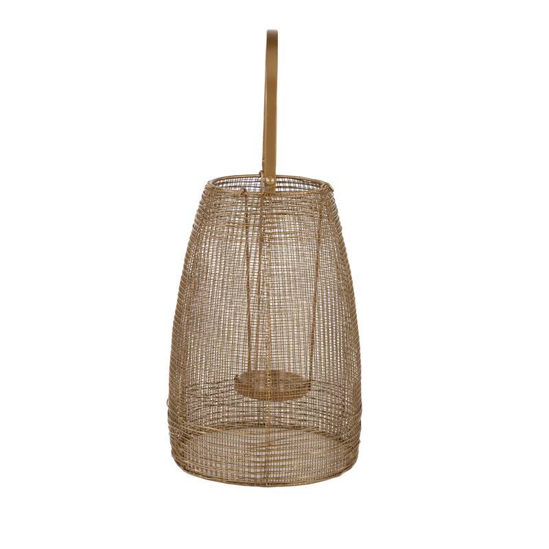 Gold Metal Decorative Indoor Outdoor Candle Lantern with Handle - 9 x 9 x 16