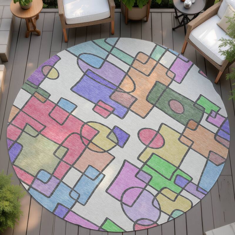 Machine Washable Indoor/ Outdoor Contemporary Prenner Chantille Rug - Pearl - 8' x 8'