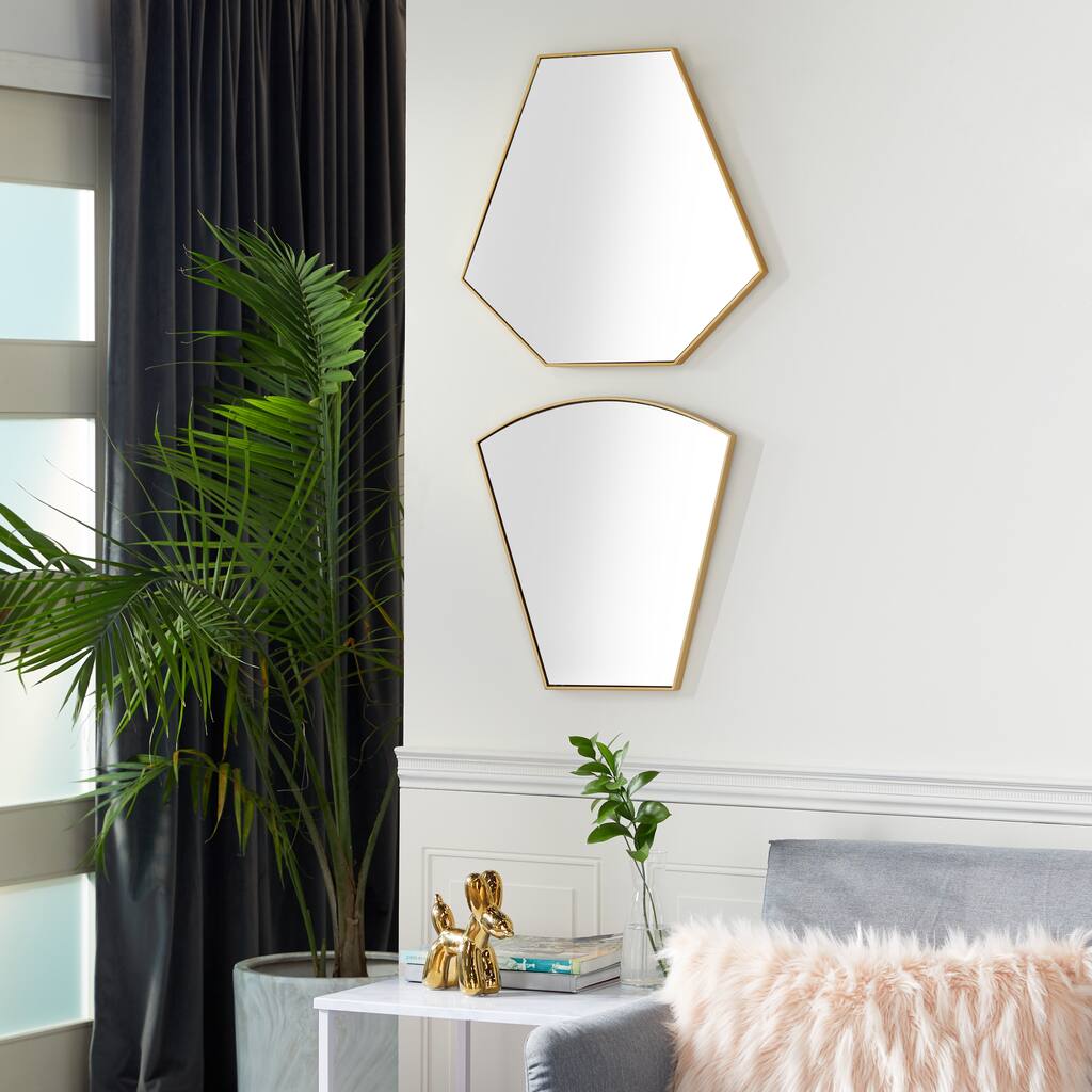 Gold Iron Contemporary Wall Mirror (Set of 2) - 18 x 1 x 18