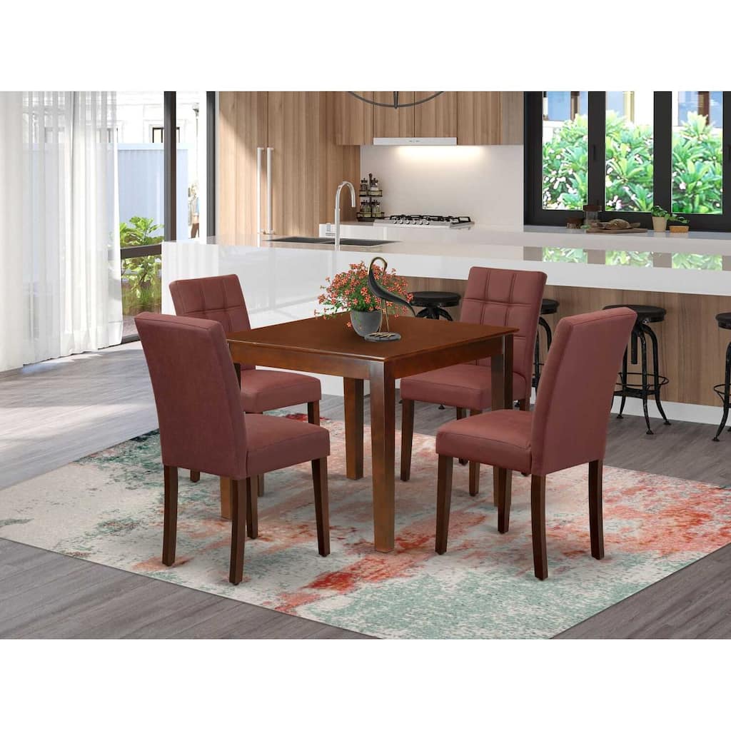 HomeStock 5-Piece Mahogany Finish Solid Wood Top - Square Dining Room Set - Seats 4