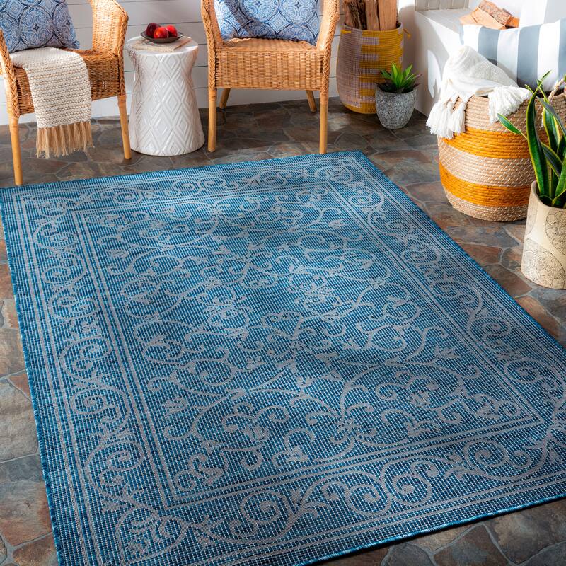 Artistic Weavers Adalet Vintage Boho Medallion Outdoor Area Rug - 2'6" x 4' - Blue