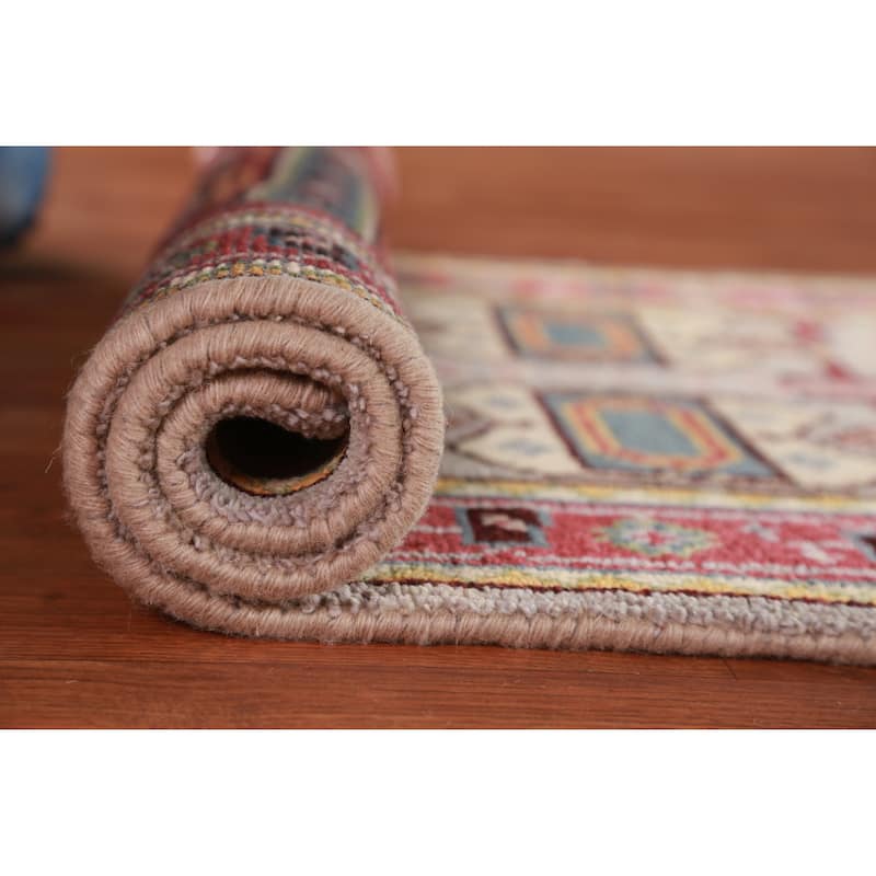 Hand Knotted Oriental 100% Wool Carpet Traditional Geometric Greys & Charcoal Heriz (serapi) Runner Rug - 7' 10'' X 2' 7''