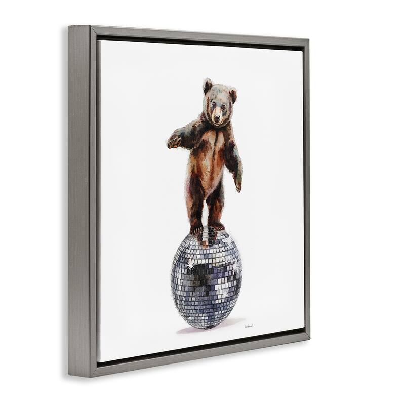 Stupell Bear Balancing on Disco Ball Framed Floater Canvas Wall Art Design By Amanda Greenwood