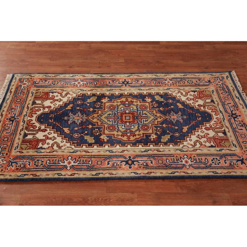 Blue Heriz Serapi Indian Foyer Rug Handmade Wool Carpet - 3'0"x 5'1"
