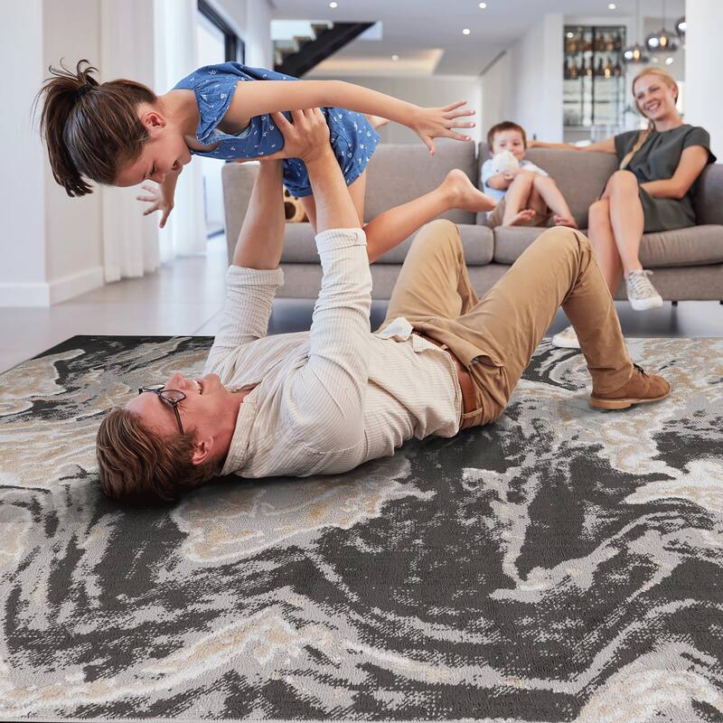 LOOM & LUXE Collection Grey/Abstract Non-Shedding Area Rug