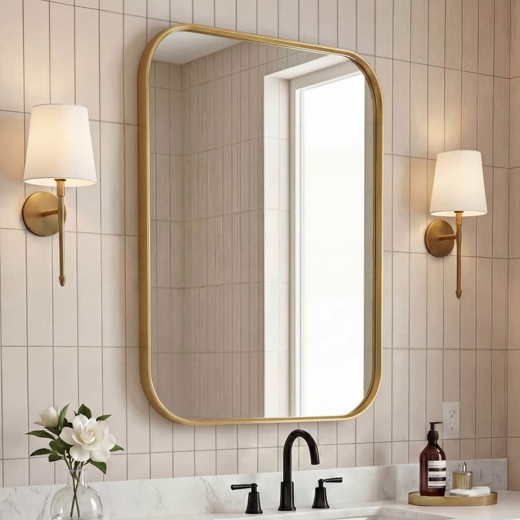 JONATHAN Y Aleria Rounded Rectangular Metal Framed Wall Mounted Mirror - 36 H x 24 W x 1.5 D