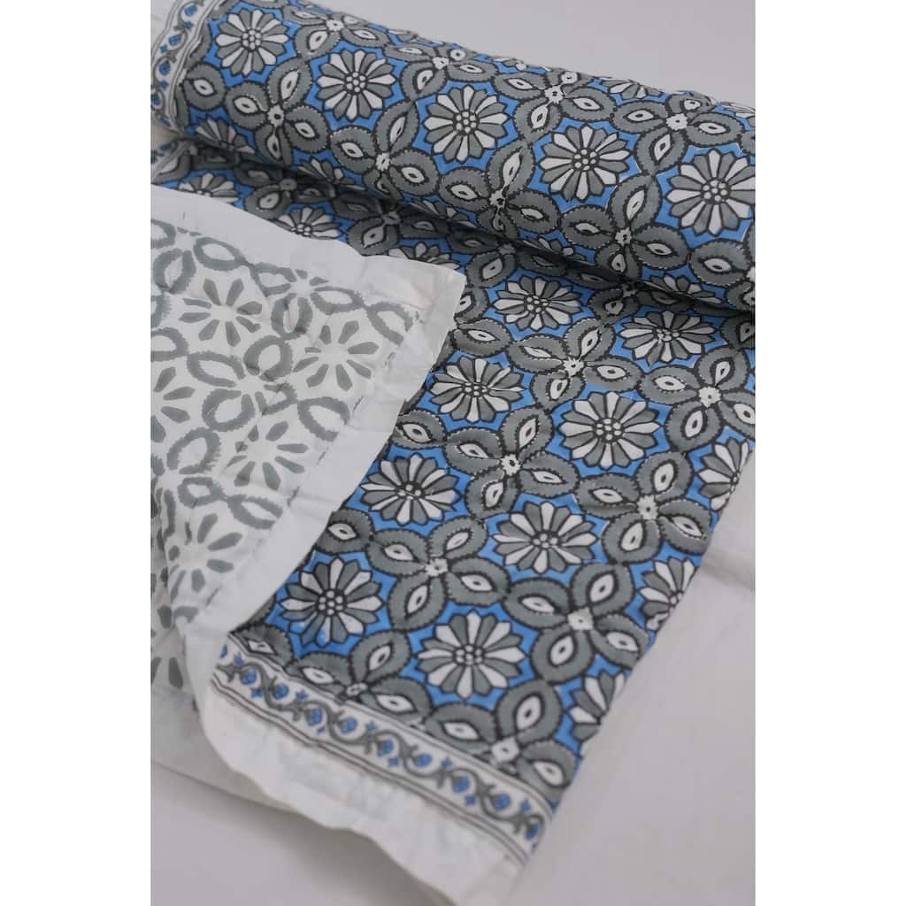 Fabdivine Hand Block Print Artisan Handmade Cotton Quilt Floral